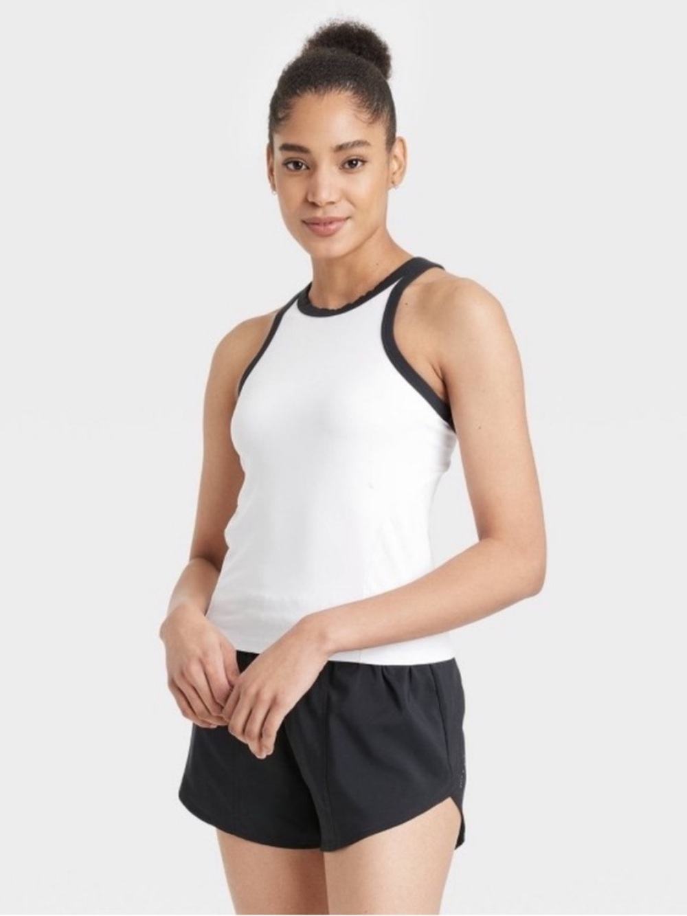 all in motion - Women’s High-Neck Tank Top white with Black Trim Medium